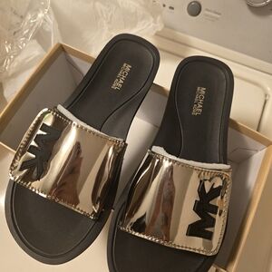 Michael Kors Gold Slide Sandals Size 8